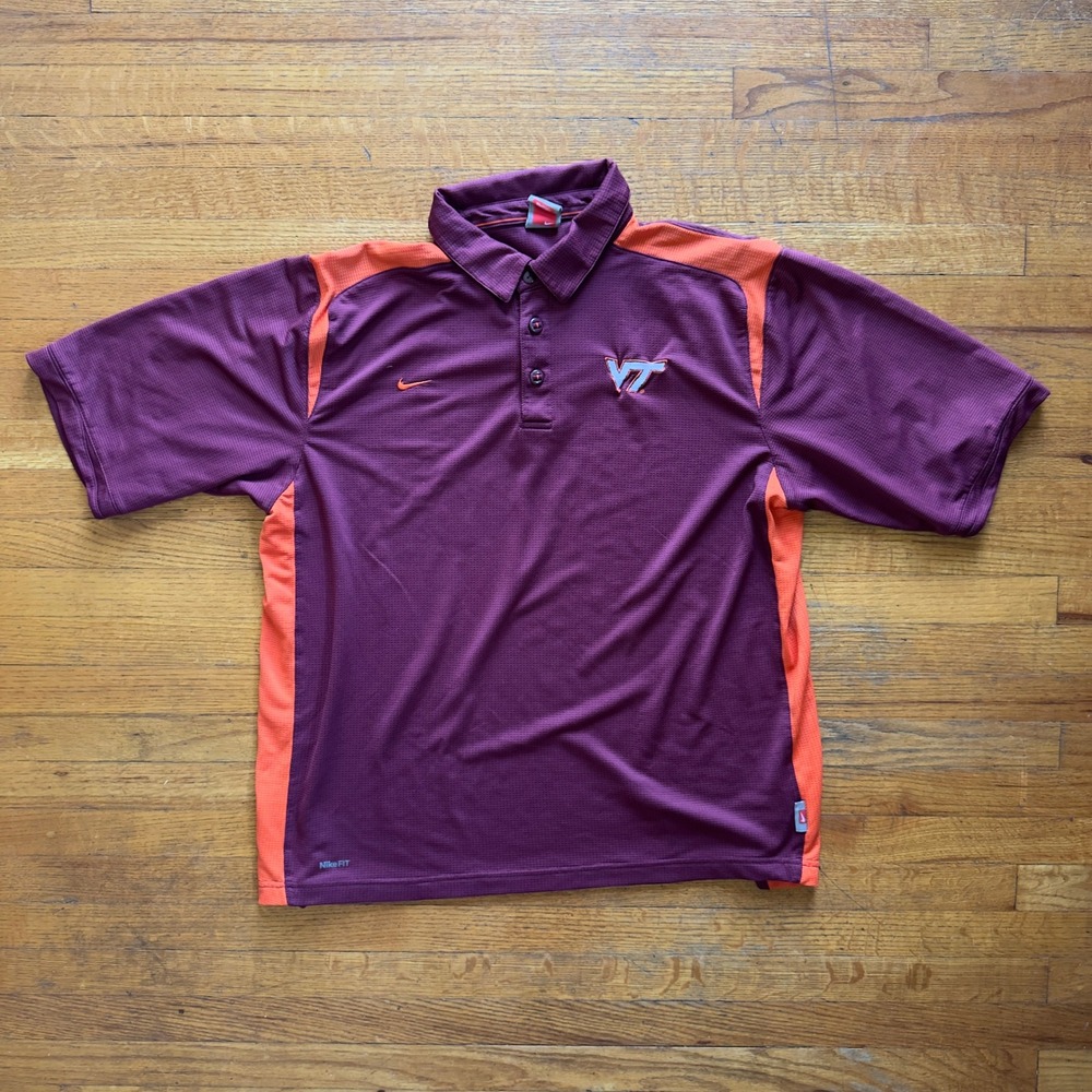Nike Virginia Tech Hokies Polo Shirt Mens VT Maroon Orange Golf Lage‎